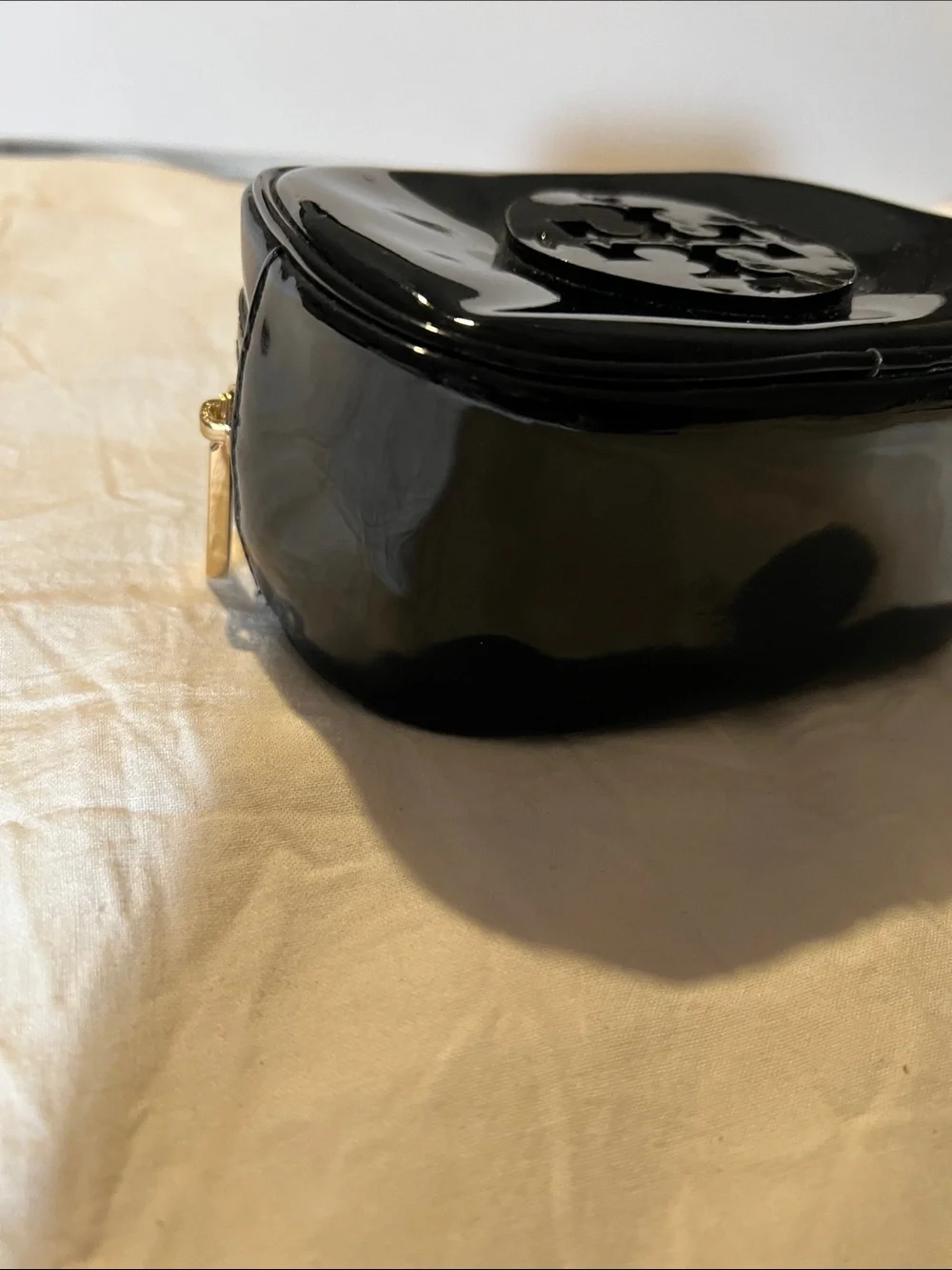 Tory Burch Black Patent Logo Cosmetic Pouch